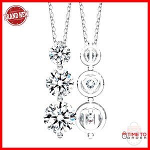 Sterling Silver Moissanite Three Stone Pendant Necklace with I Love You Design